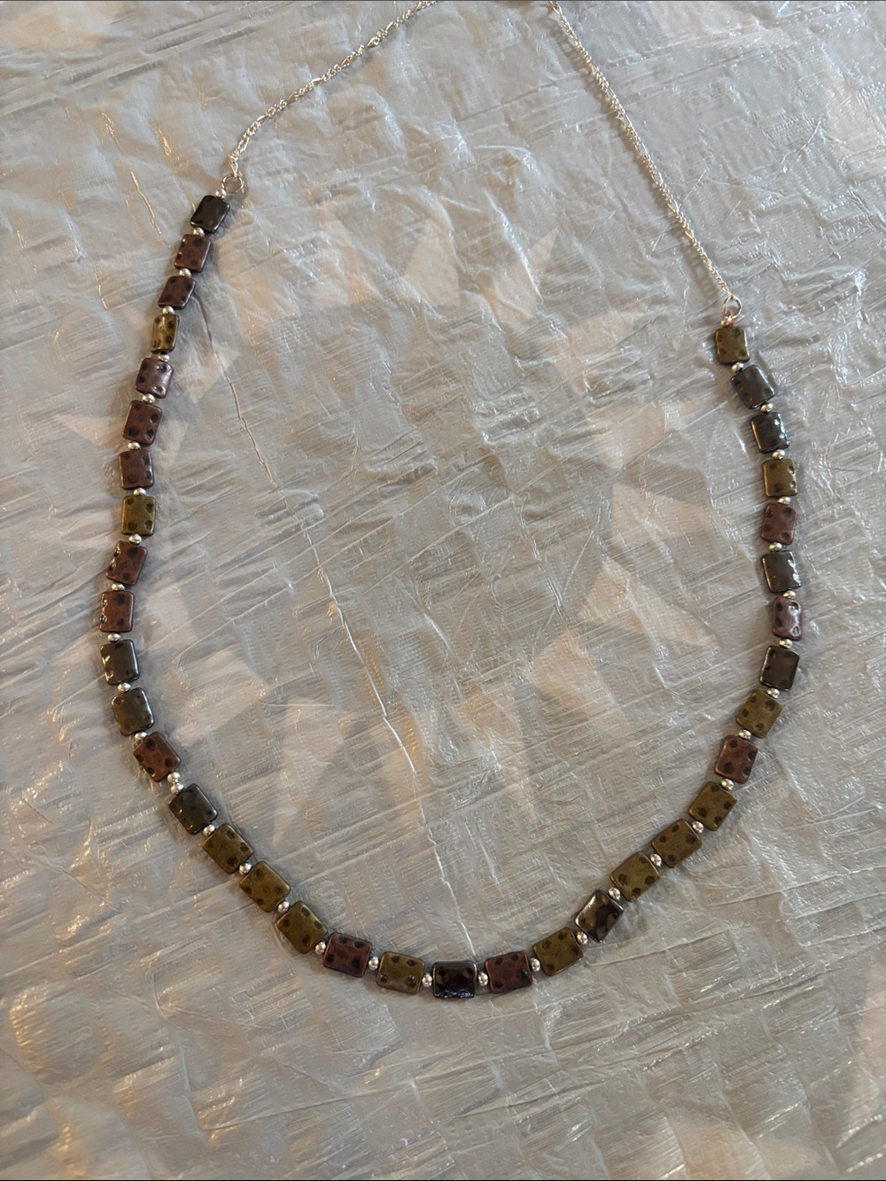 Multicolor Square Ceramic Bead Necklace with Silver Chain